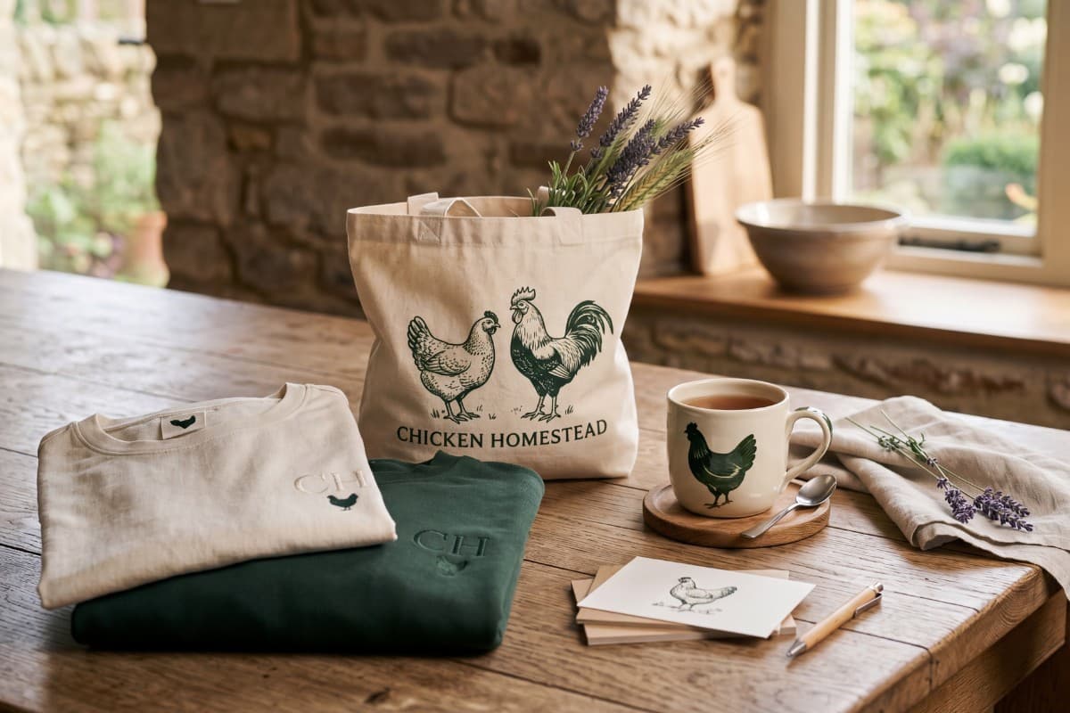 A preview of the upcoming Chicken Homestead shop, featuring backyard chicken keeping essentials.