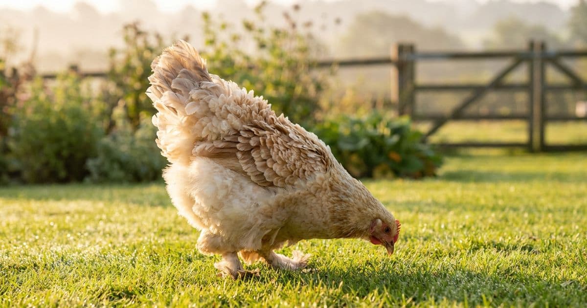 A striking Frizzle chicken showing its characteristic outward-curling feathers.